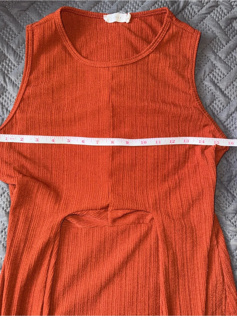 Lush - Rust Ribbed Knit Twist Waist Bodycon Midi Dress Size L - Picture 4 of 4